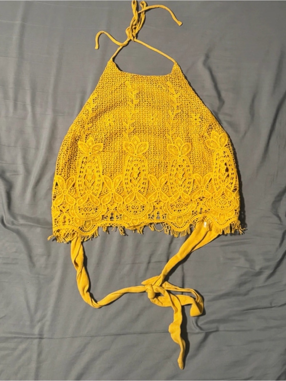 Yellow Crochet Halter Crop Top Papaya
